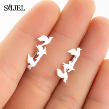Load image into Gallery viewer, SMJEL Bohemian Vintage Earrings Jewelry Leaf Geometric Round Stud Earrings for Women Simple Bar Leaf Earing Ear Climber Girls